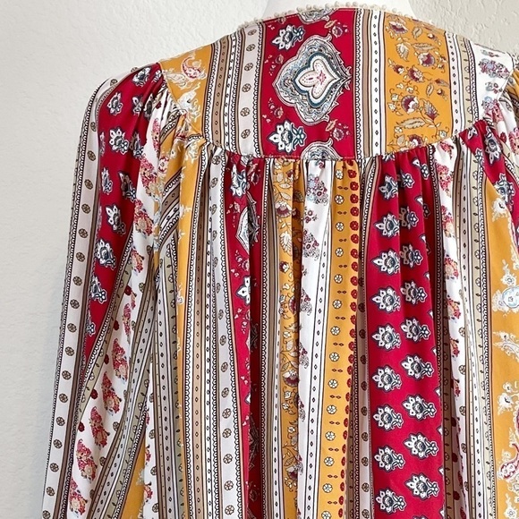 Forever 21 Boho Open Front Lightweight Red Tan Cardigan Cover Up Size Small - Picture 8 of 8